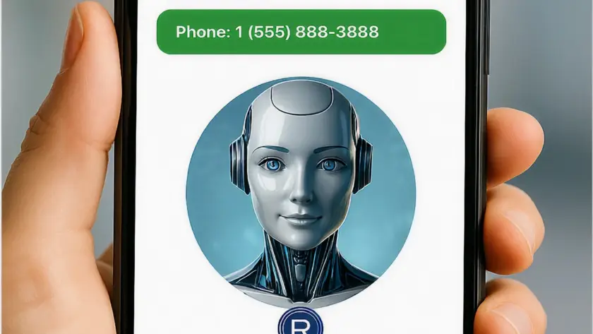 Image of a hand holding a phone showing - Revi AI assistive service on Revilo Auto Care