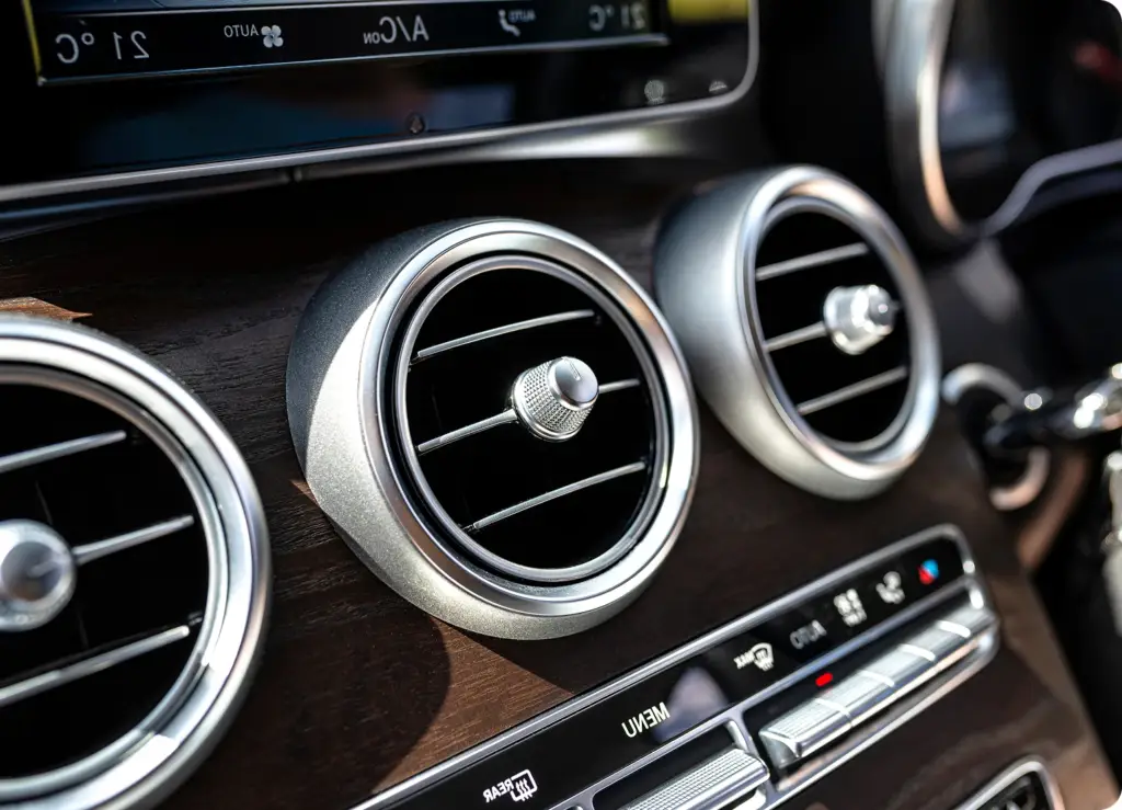 7 Essential Car Services You Can Book From Your Phone Close up view of an AC vent that was services on-demand car service by Revilo Auto Care