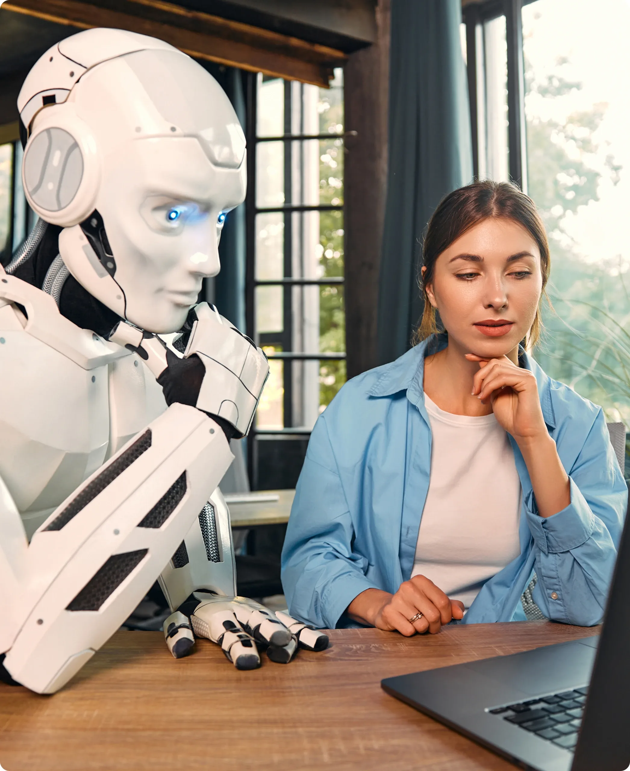 Image of an Ai bot and a woman try to book service — on-demand car service by Revilo Auto Care