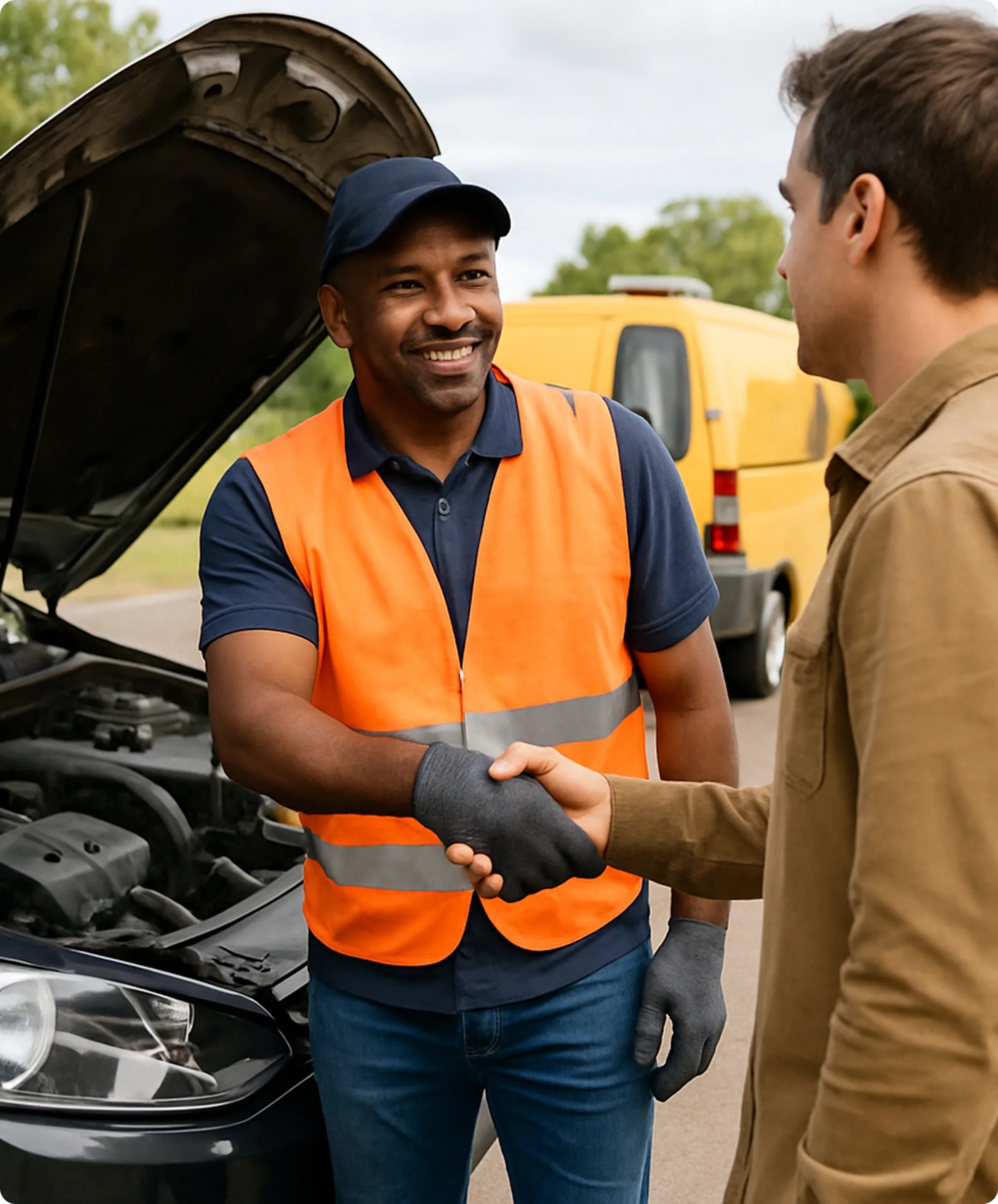Customer support representative assisting with auto repair services providing -on-demand car service by Revilo Auto Care from Revilo Auto Care